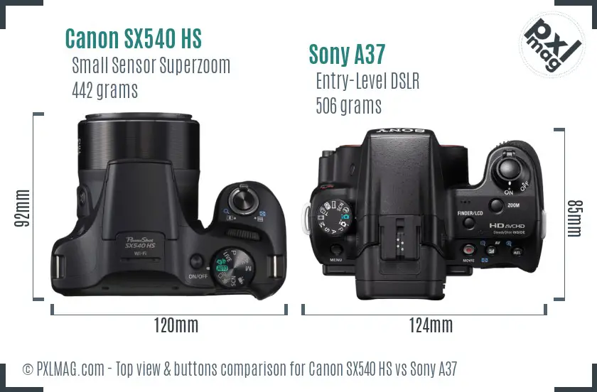 Canon SX540 HS vs Sony A37 top view buttons comparison Canon SX540 HS vs Sony A37 top view buttons comparison