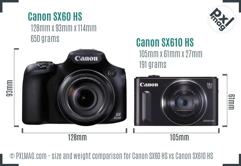 Canon SX60 HS vs Canon SX610 HS size comparison