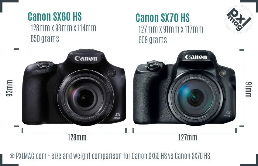 Canon SX60 HS vs Canon SX70 HS size comparison