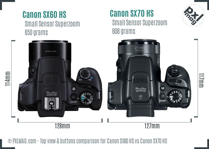 Canon SX60 HS vs Canon SX70 HS top view buttons comparison