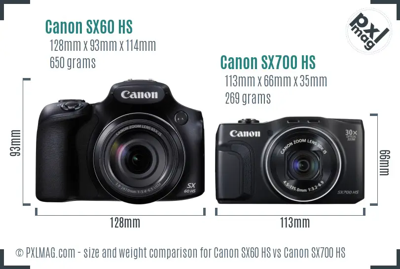 Canon SX60 HS vs Canon SX700 HS size comparison