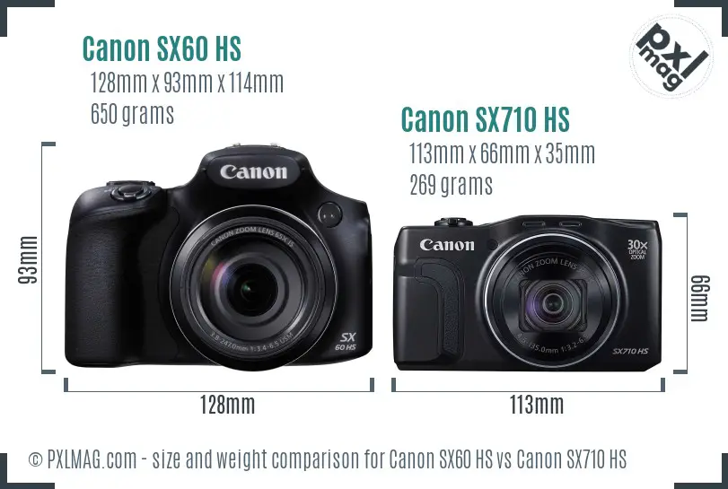 Canon SX60 HS vs Canon SX710 HS size comparison