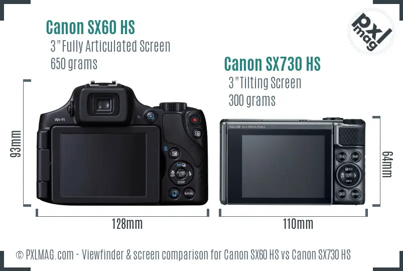 Canon SX60 HS vs Canon SX730 HS Screen and Viewfinder comparison