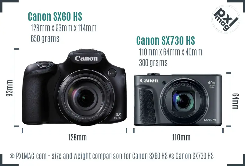 Canon SX60 HS vs Canon SX730 HS size comparison