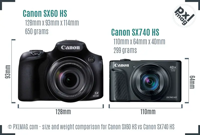 Canon SX60 HS vs Canon SX740 HS size comparison