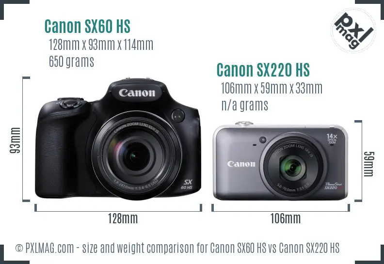 Canon SX60 HS vs Canon SX220 HS size comparison