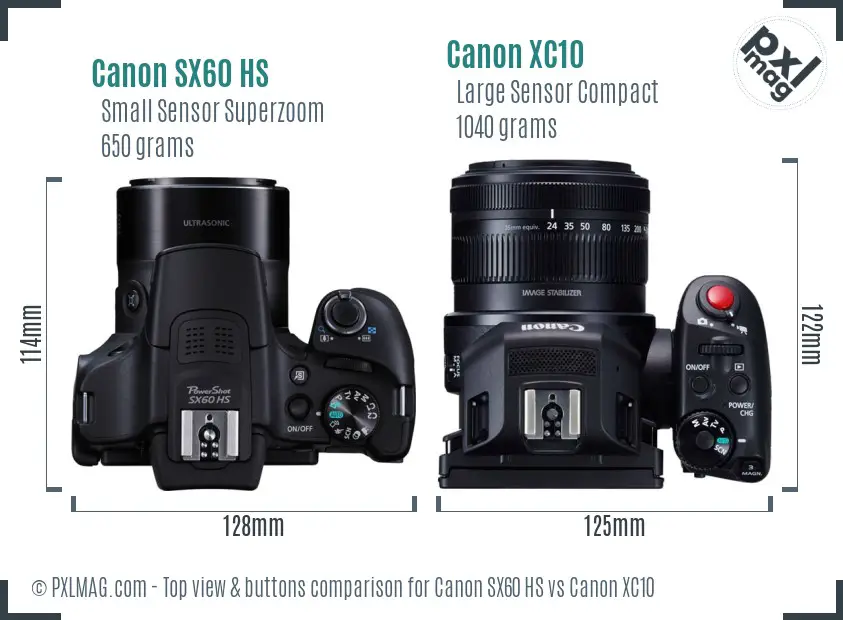 Canon SX60 HS vs Canon XC10 top view buttons comparison
