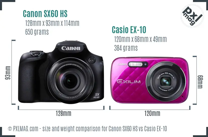 Canon SX60 HS vs Casio EX-10 size comparison