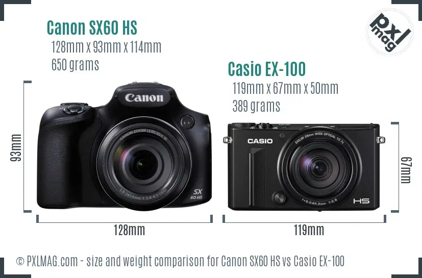 Canon SX60 HS vs Casio EX-100 size comparison