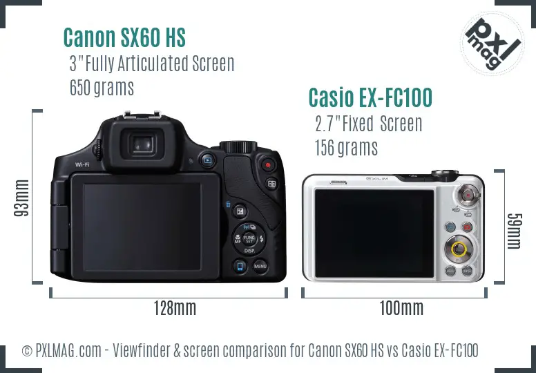 Canon SX60 HS vs Casio EX-FC100 Screen and Viewfinder comparison