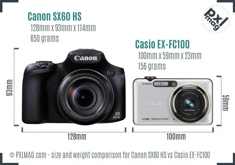 Canon SX60 HS vs Casio EX-FC100 size comparison