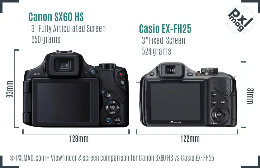 Canon SX60 HS vs Casio EX-FH25 Screen and Viewfinder comparison