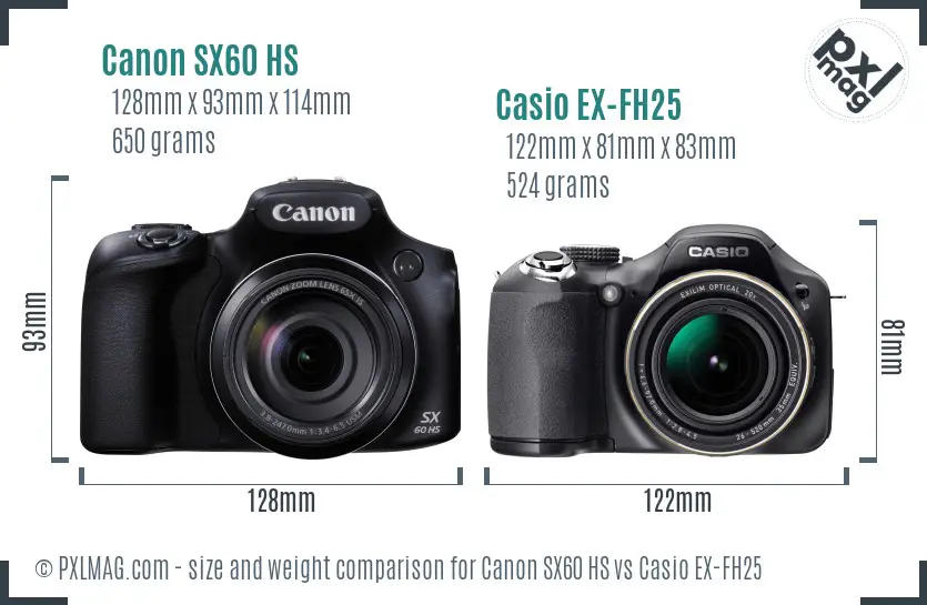 Canon SX60 HS vs Casio EX-FH25 size comparison