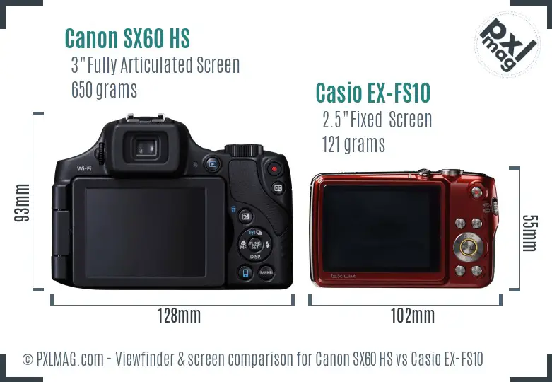 Canon SX60 HS vs Casio EX-FS10 Screen and Viewfinder comparison