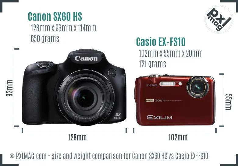 Canon SX60 HS vs Casio EX-FS10 size comparison