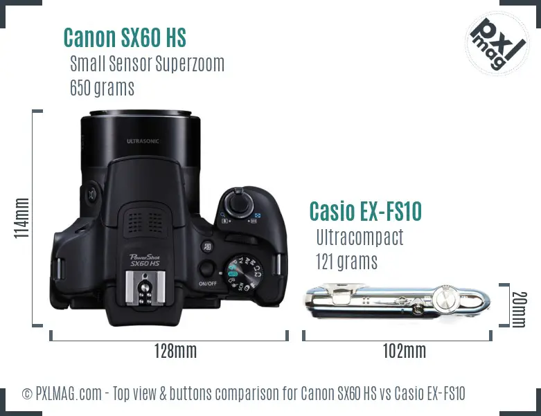 Canon SX60 HS vs Casio EX-FS10 top view buttons comparison