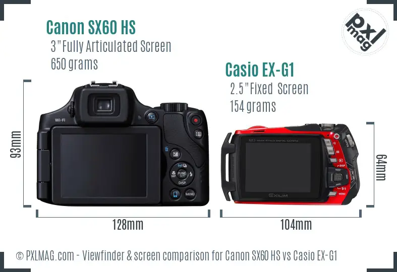 Canon SX60 HS vs Casio EX-G1 Screen and Viewfinder comparison Canon SX60 HS vs Casio EX-G1 Screen and Viewfinder comparison