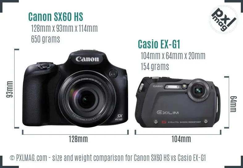 Canon SX60 HS vs Casio EX-G1 size comparison Canon SX60 HS vs Casio EX-G1 size comparison