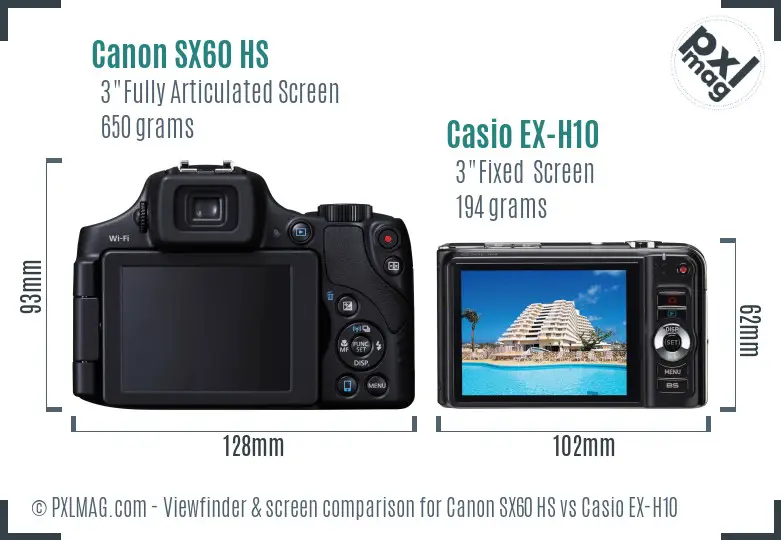 Canon SX60 HS vs Casio EX-H10 Screen and Viewfinder comparison Canon SX60 HS vs Casio EX-H10 Screen and Viewfinder comparison
