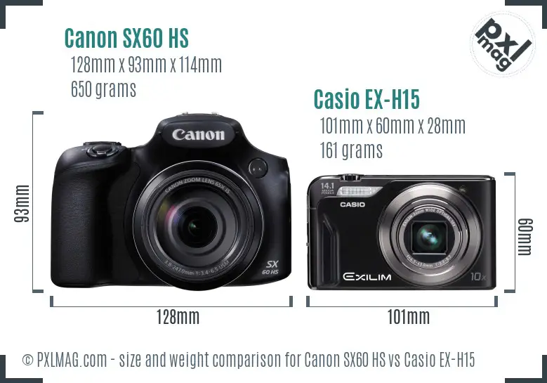 Canon SX60 HS vs Casio EX-H15 size comparison