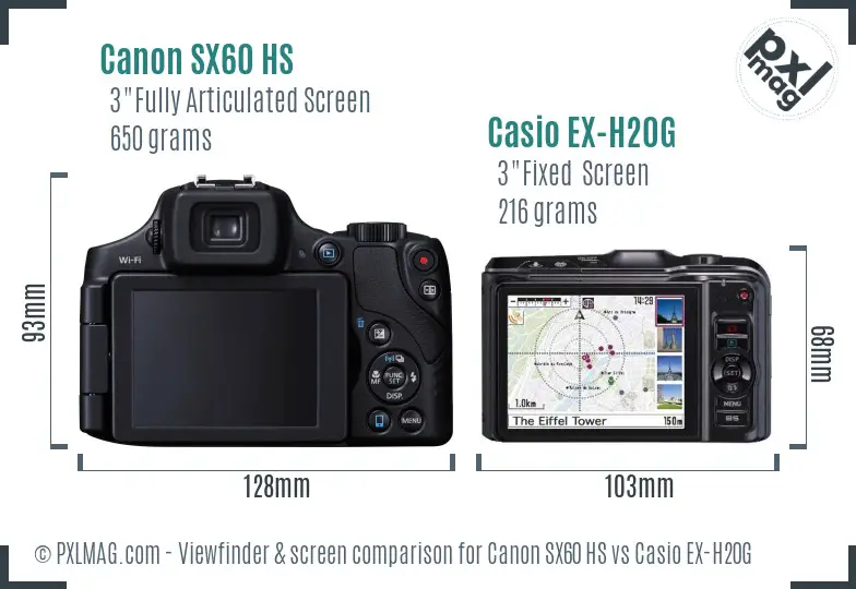 Canon SX60 HS vs Casio EX-H20G Screen and Viewfinder comparison