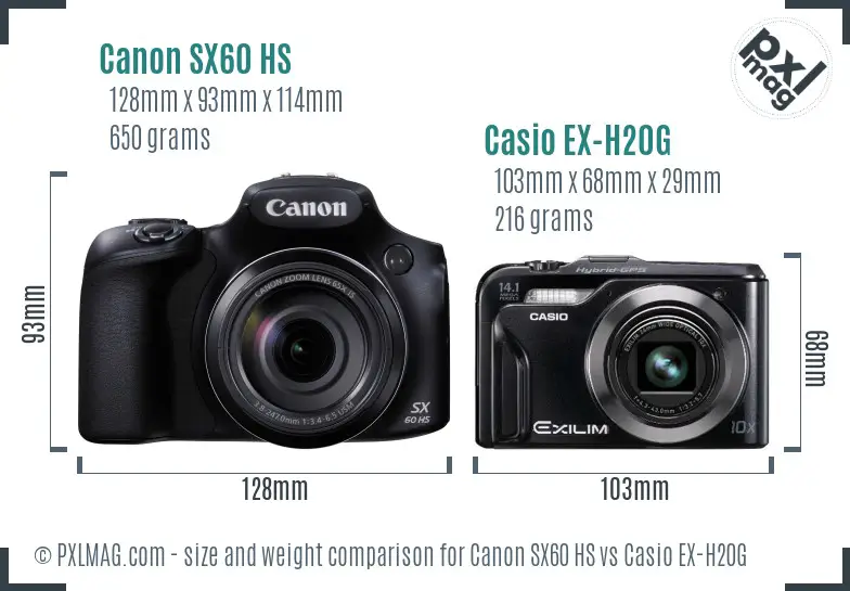 Canon SX60 HS vs Casio EX-H20G size comparison