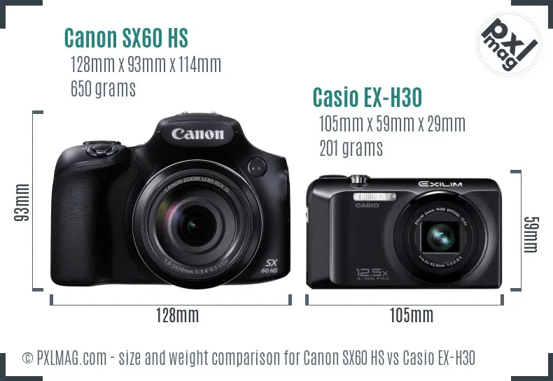 Canon SX60 HS vs Casio EX-H30 size comparison