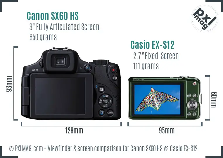 Canon SX60 HS vs Casio EX-S12 Screen and Viewfinder comparison