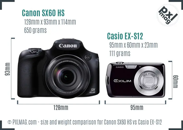 Canon SX60 HS vs Casio EX-S12 size comparison