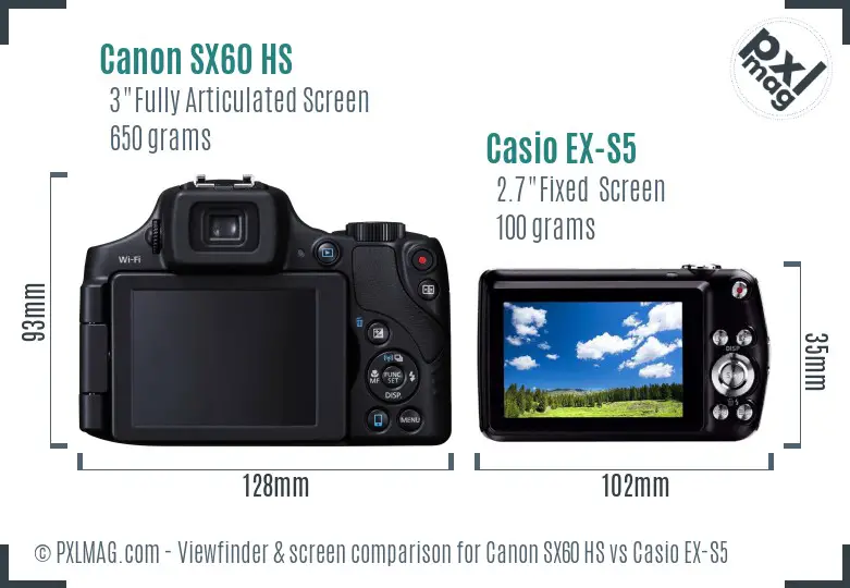 Canon SX60 HS vs Casio EX-S5 Screen and Viewfinder comparison