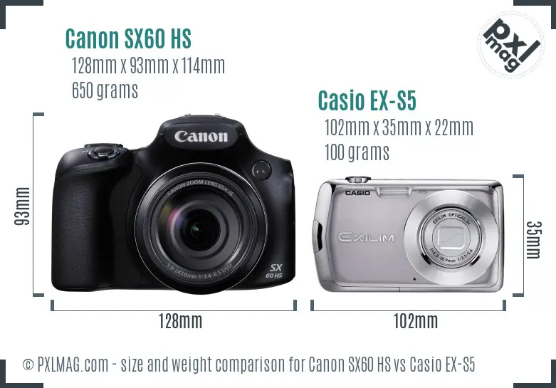 Canon SX60 HS vs Casio EX-S5 size comparison