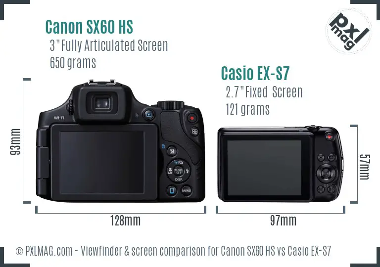 Canon SX60 HS vs Casio EX-S7 Screen and Viewfinder comparison