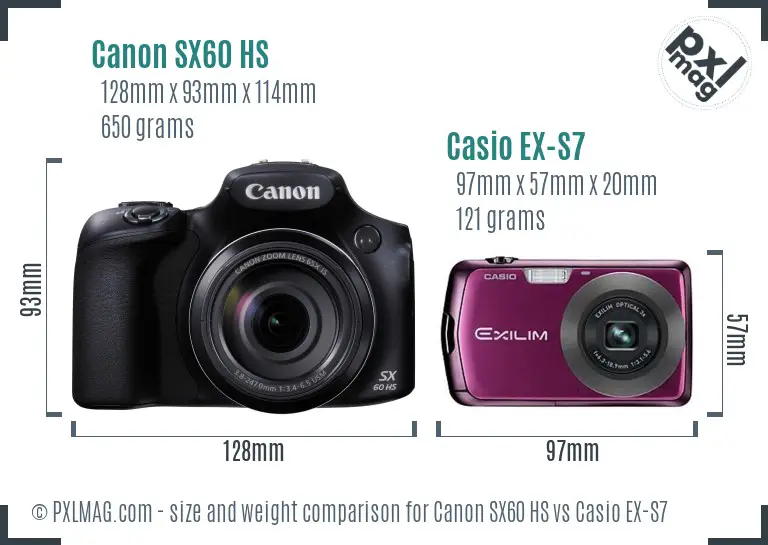 Canon SX60 HS vs Casio EX-S7 size comparison
