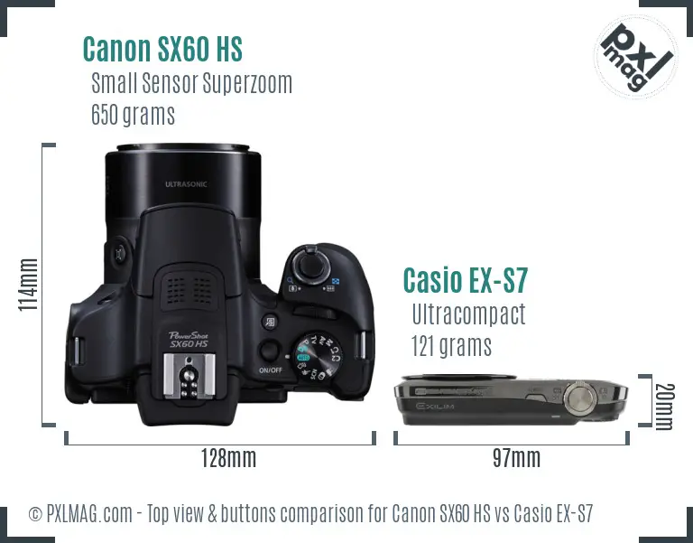 Canon SX60 HS vs Casio EX-S7 top view buttons comparison