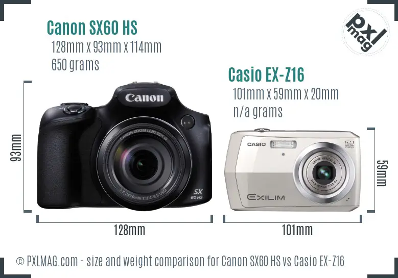 Canon SX60 HS vs Casio EX-Z16 size comparison