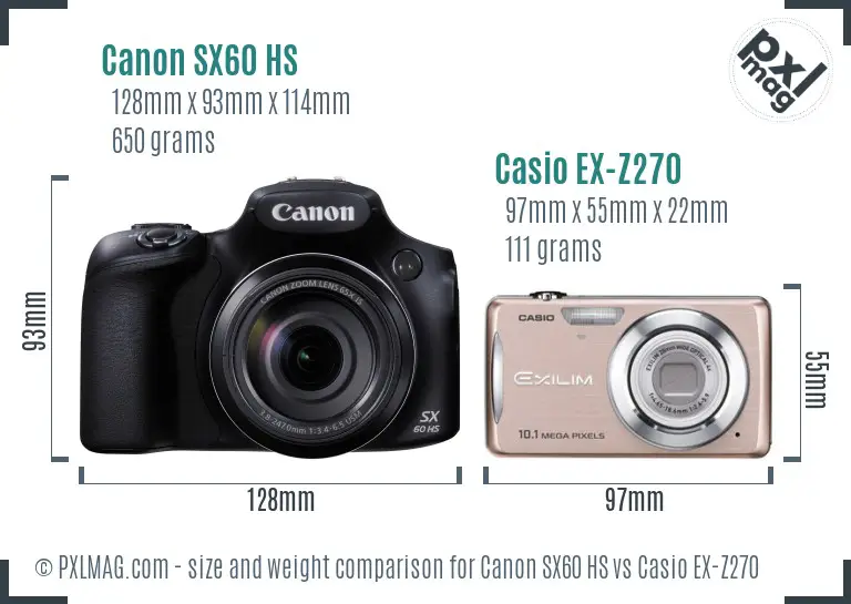 Canon SX60 HS vs Casio EX-Z270 size comparison