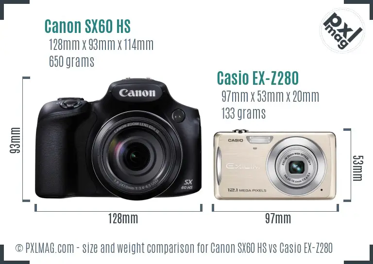 Canon SX60 HS vs Casio EX-Z280 size comparison