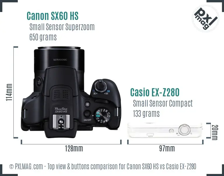 Canon SX60 HS vs Casio EX-Z280 top view buttons comparison