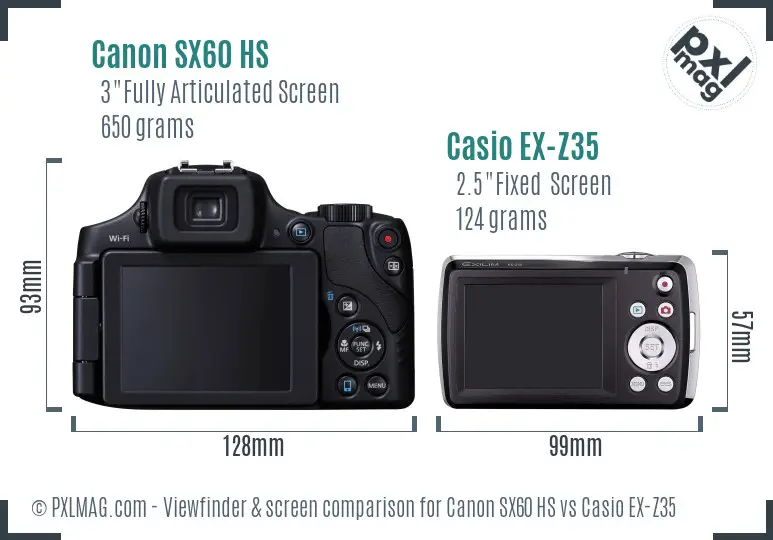 Canon SX60 HS vs Casio EX-Z35 Screen and Viewfinder comparison