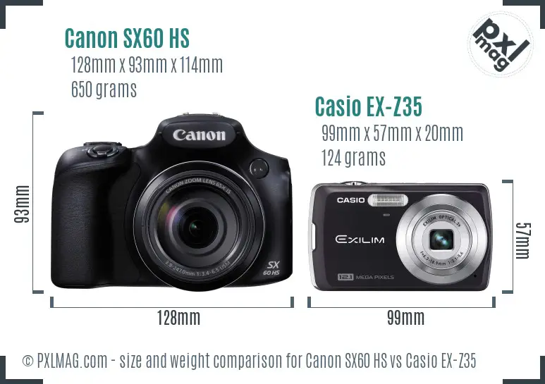 Canon SX60 HS vs Casio EX-Z35 size comparison