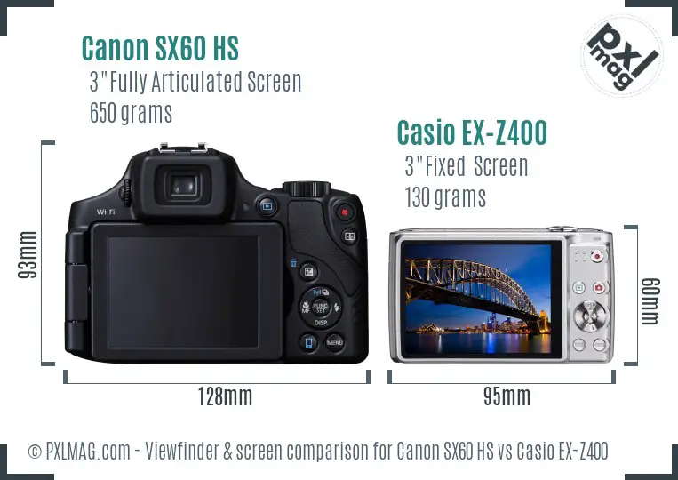 Canon SX60 HS vs Casio EX-Z400 Screen and Viewfinder comparison