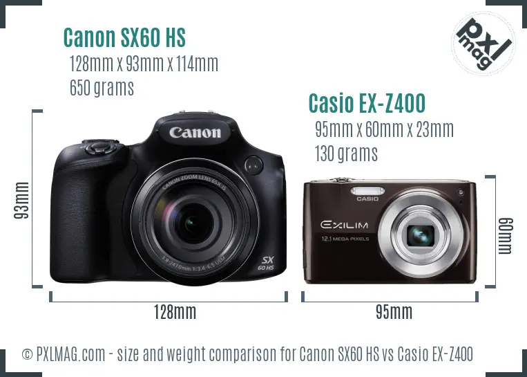 Canon SX60 HS vs Casio EX-Z400 size comparison