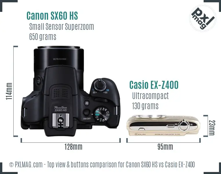 Canon SX60 HS vs Casio EX-Z400 top view buttons comparison