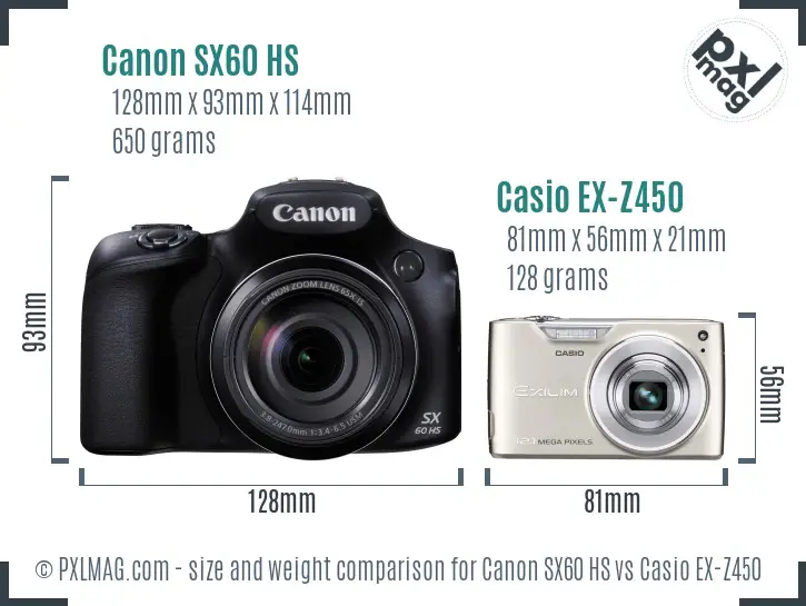 Canon SX60 HS vs Casio EX-Z450 size comparison