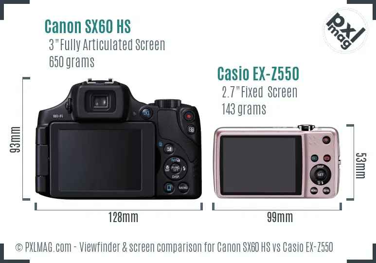 Canon SX60 HS vs Casio EX-Z550 Screen and Viewfinder comparison