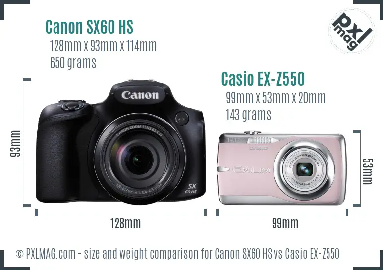 Canon SX60 HS vs Casio EX-Z550 size comparison