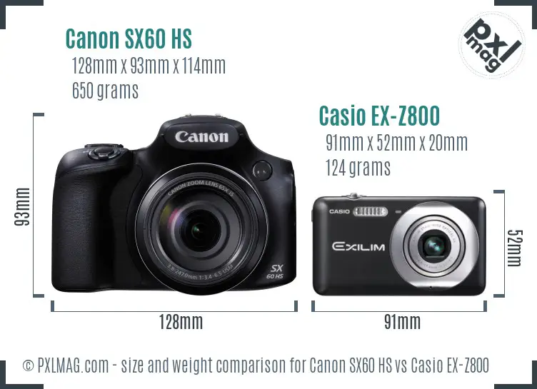 Canon SX60 HS vs Casio EX-Z800 size comparison