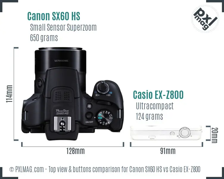 Canon SX60 HS vs Casio EX-Z800 top view buttons comparison