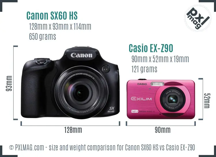 Canon SX60 HS vs Casio EX-Z90 size comparison