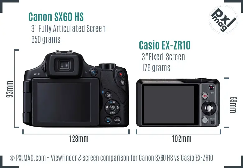 Canon SX60 HS vs Casio EX-ZR10 Screen and Viewfinder comparison